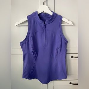 Front-Zip Mock-Neck Tennis Tank Top Purple